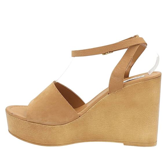 Steve Madden Women Strappy Wooden Wedge Sandals Welsh Size US 11 Camel Nubuck - Picture 9 of 13
